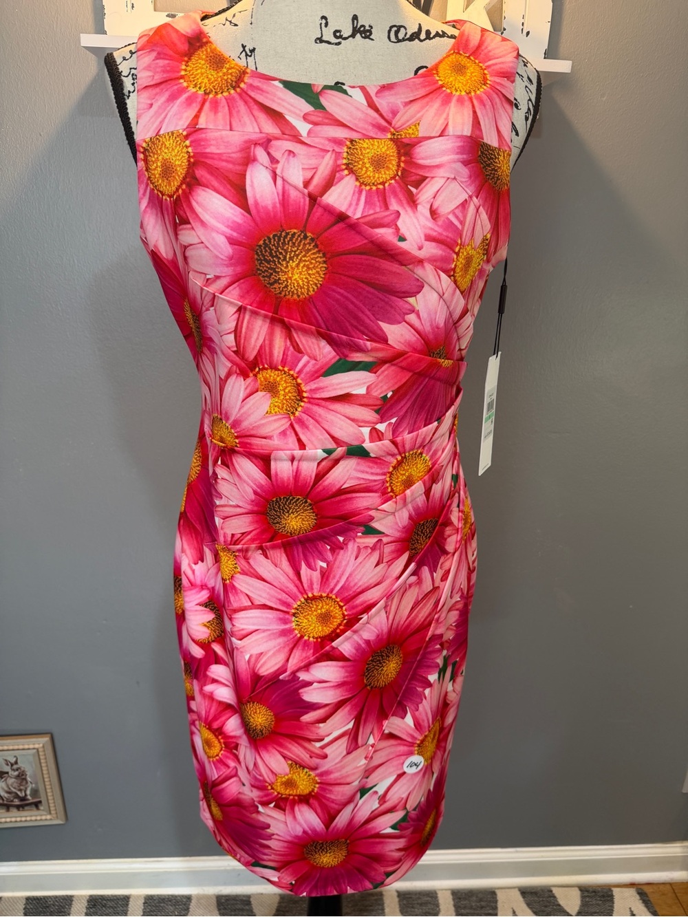 CALVIN KLEIN PINK FLORAL SHEETH DRESS SZ 8 NWT